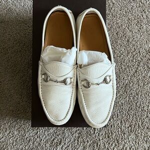 Gucci Men's Size 11.5 White Leather Horsebit Slip On Driving Loafers ITALY